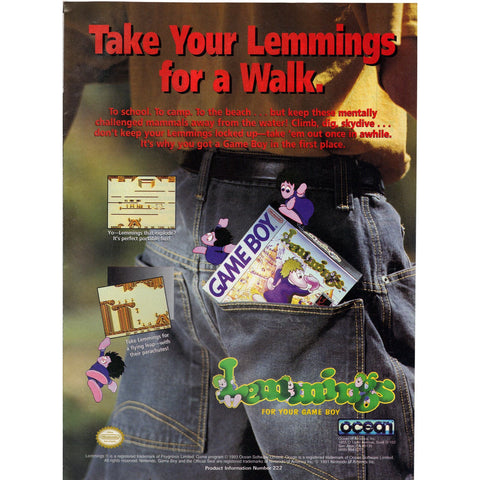Vintage 1994 Print Ad for Lemmings - Game Boy