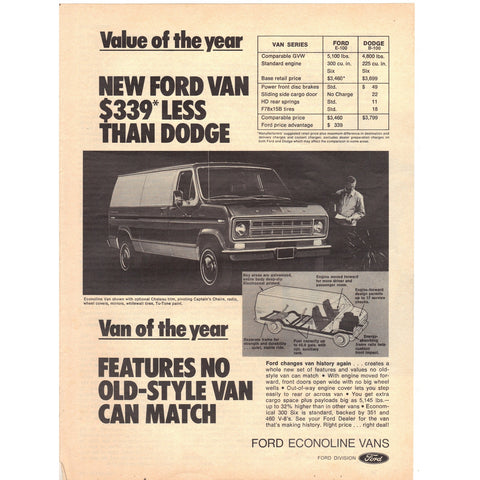 Vintage 1975 Ford Econoline Van Print Ad