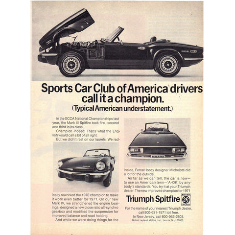 Vintage 1971 Print Ad for Triumph Spitfire
