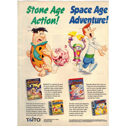 Vintage 1993 Print Ad for Flintstones and Jetsons Video Game - Game Boy