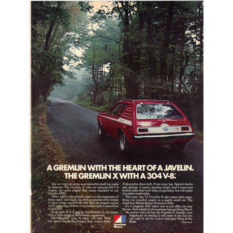 Vintage 1972 Print Ad for AMC Gremlin X
