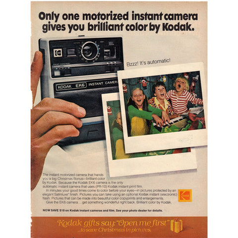 Vintage 1977 Print Ad for Kodak EK6 Camera and Stock Amaretto