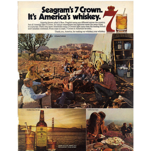Vintage 1972 Print Ad for Seagram's Seven Crown Christmas Tree