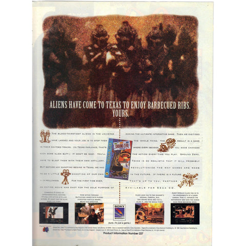 Vintage 1994 Print Ad for Ground Zero - Texas - Sega CD