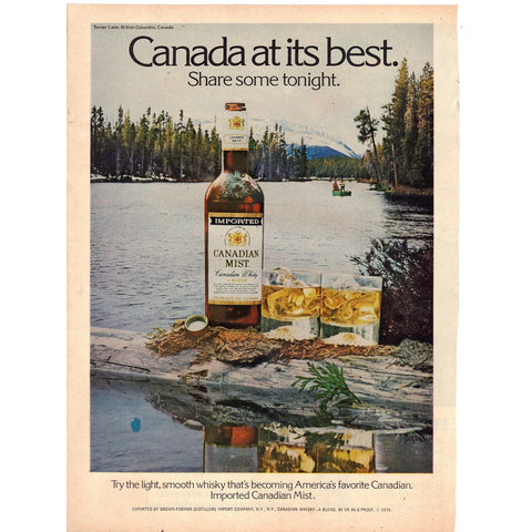 Vintage 1977 Canadian Mist Whiskey Print Ad Lake Scene