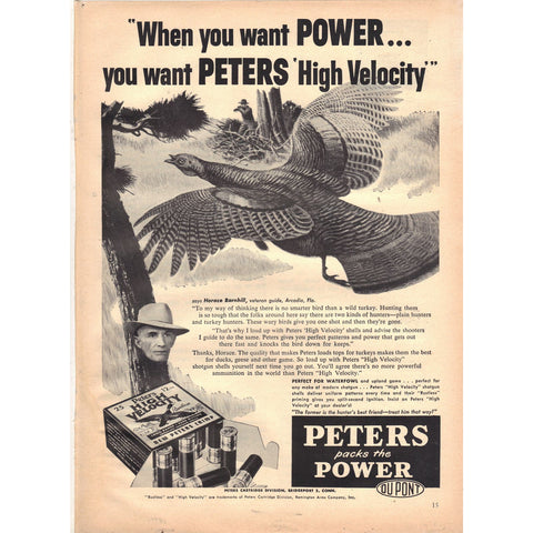 Vintage 1955 Print Ad for Peters High Velocity Shotgun Shells