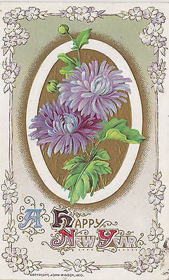 A Happy New Year Floral Jon Winsch Postcard - Cakcollectibles