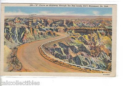 "S" Curve on Highway through the Bad Lands National Monument-South Dakota 1956 - Cakcollectibles