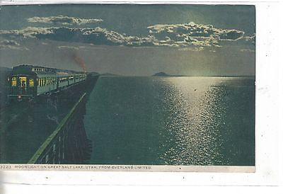 Moonlight on Great Salt Lake-Utah,from Overland Limited - Cakcollectibles