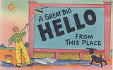 A Great Big Hello From This Place Linen Comic Postcard - Cakcollectibles - 1