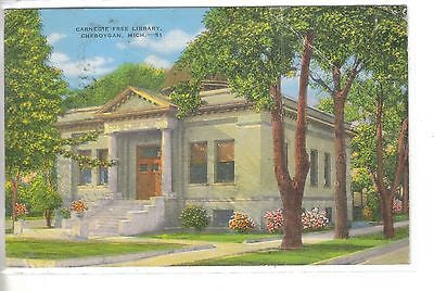Carnegie Free Library-Cheboygan,Michigan 1950 - Cakcollectibles