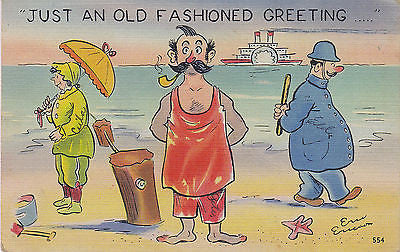 "Just An Old Fashioned Greeting" Linen Comic Postcard - Cakcollectibles - 1