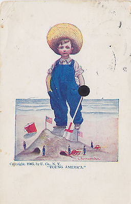 "Young America" Boy On Beach Postcard - Cakcollectibles - 1