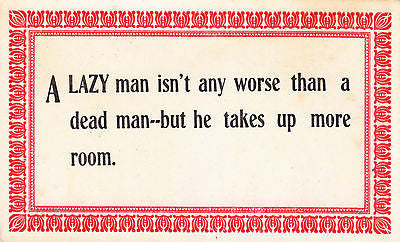 A Lazy Man Isn't Any Worse Comic Postcard - Cakcollectibles