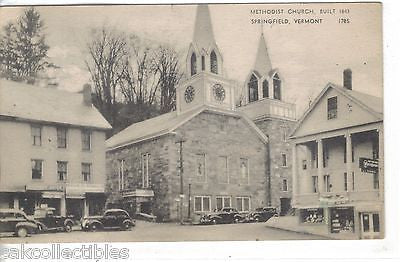 Methodist Church,Built 1843-Springfield,Vermont (Old Cars) 1945 - Cakcollectibles