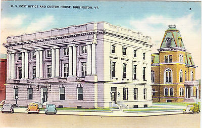U. S. Post Office And Custom House Burlington Vermont Postcard - Cakcollectibles