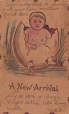 "A New Arrival" Comic Leather Postcard - Cakcollectibles - 1