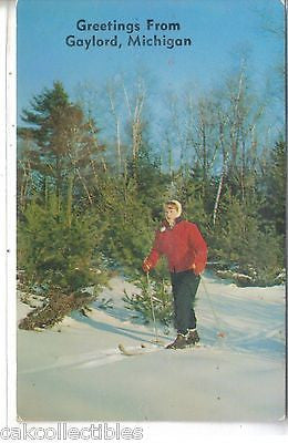 Greetings from Gaylord,Michigan (Woman Skiing) - Cakcollectibles