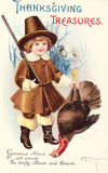 Thanksgiving Treasures - Pilgrim Boy and Turkey- Signed Clapsaddle