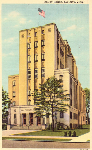 Court House - Bay City,Michigan Linen Postcard