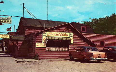 Log Cabin Barbeque - New Buffalo,Michigan.Vintage Postcards