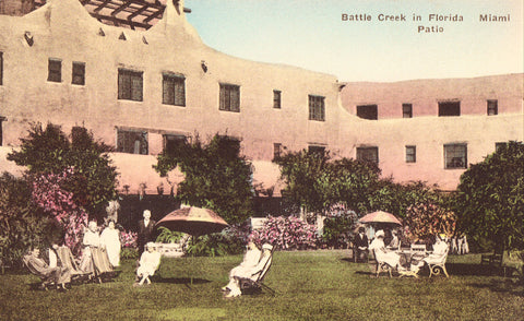 Miami Patio - Battle Creek in Florida Hand Colored Postcards