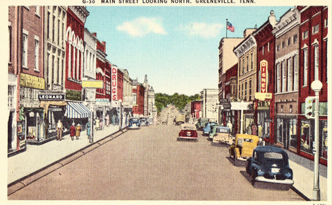 Main Street,Looking North - Greeneville,Tennessee.Front of linen postcard