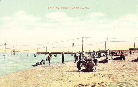 Bathing Beach in Chicago,Illinois Vintage Postcard Front
