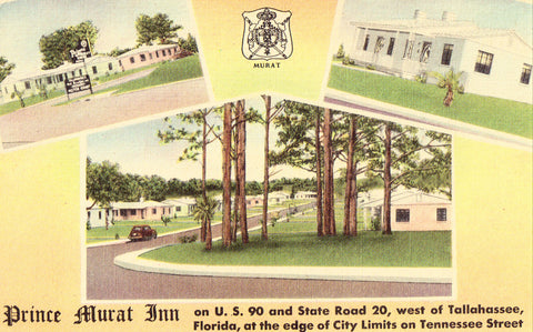 Front of linen postcard.Prince Murat Motel near Tallahassee,Florida.Buy postcards here
