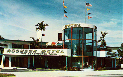 Vintage postcard front view.Audubon Motel - Miami,Florida