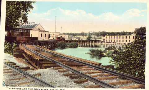 "S" Bridge and The Rock River - Beloit,Wisconsin.Front of postcard