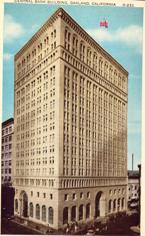 Vintage postcard front.Central Bank Building - Oakland,California