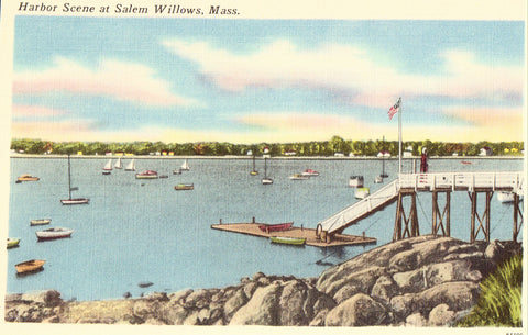 Linen postcard front Harbor Scene at Salem Willows,Massachusetts