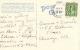 Linen postcard back Central Methodist Church - Detroit,Michigan