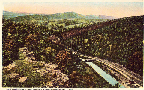 Vintage postcard front.Looking East from Lovers Leap - Cumberland,Maryland