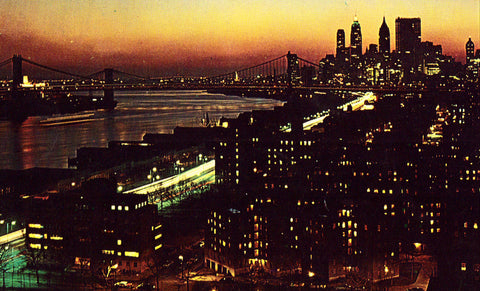 Vintage postcard front. New York City by Night
