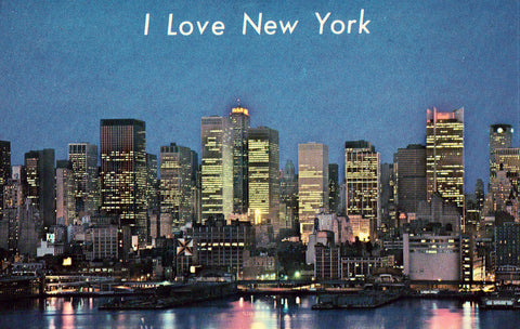 Vintage postcard front. Mid Manhattan Skyline - New York City