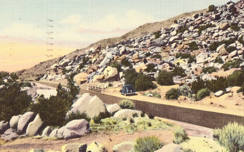 Linen postcard front. Scene in Tijeras Canyon -Highway 66 - New Mexico