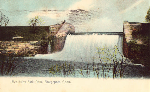 Retro postcard Beardsley Park Dam - Bridgeport,Connecticut