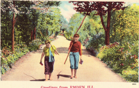 Linen Postcard - Greetings from Emden,Illinois