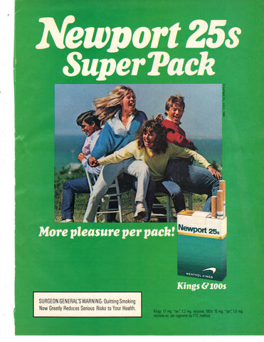 Vintage 1980's Newport 25's Cigarettes Print Ad