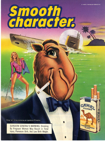Vintage 1980's Print Ad for Camel Cigarettes with Joe Camel