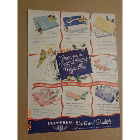 Vintage Print Ad -1948 for Pepperell Sheets and Blankets