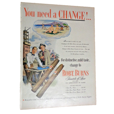 Vintage Print Ad -1952 for Robert Burns Cigars and The Aero Willys