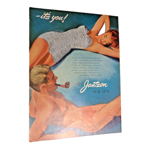 Vintage Print Ad -1952 for Jantzen Swim Suits Man Smoking a Pipe