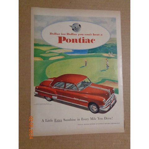 Vintage Print Ad -1951 for Pontiac Cars and Pabst Blue Ribbon Beer