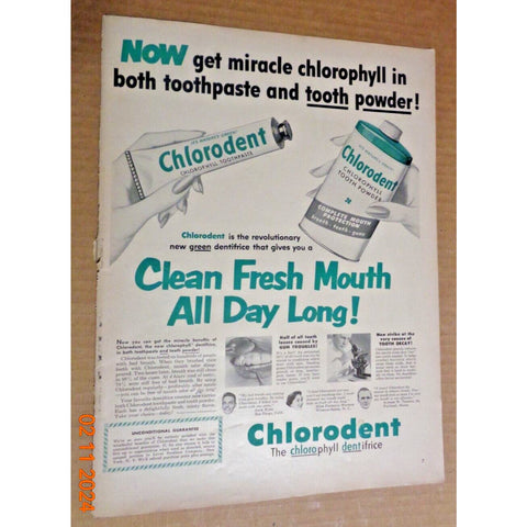 Vintage Print Ad -1952 for Chlorodent Toothpaste