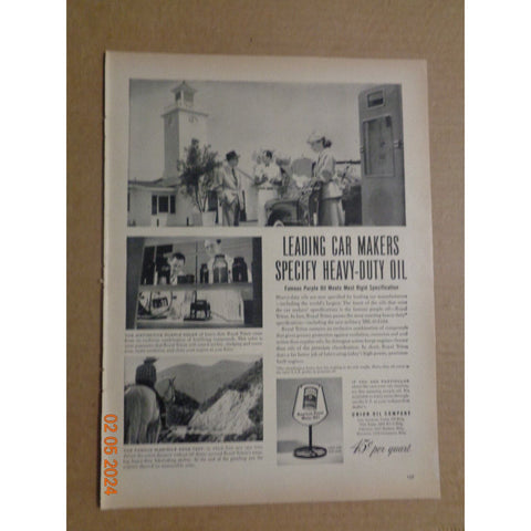 Vintage Print Ad -1951 for Union Oil Company Purple Oil