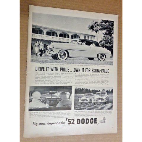 Vintage Print Ad -1952 for Dodge Coronet Diplomat and Seamprufe Slips