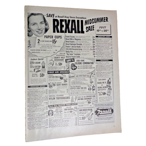 Vintage Print Ad -1952 for Rexall Drug Stores